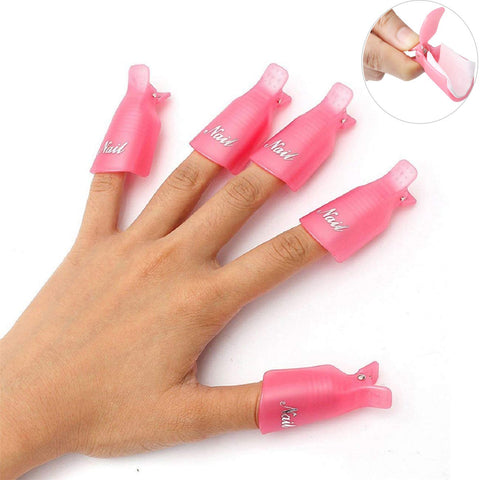 HiMo 10PC Plastic Acrylic Nail Art Soak Off Cap Clip UV Gel Polish Remover Wrap Tool